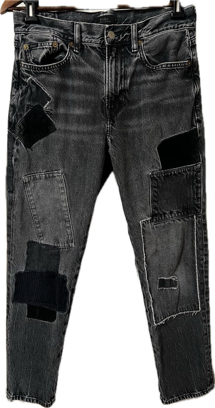 Polo Ralph Lauren Avery Boyfriend Jeans 26 Black Distressed Patchwork Denim
